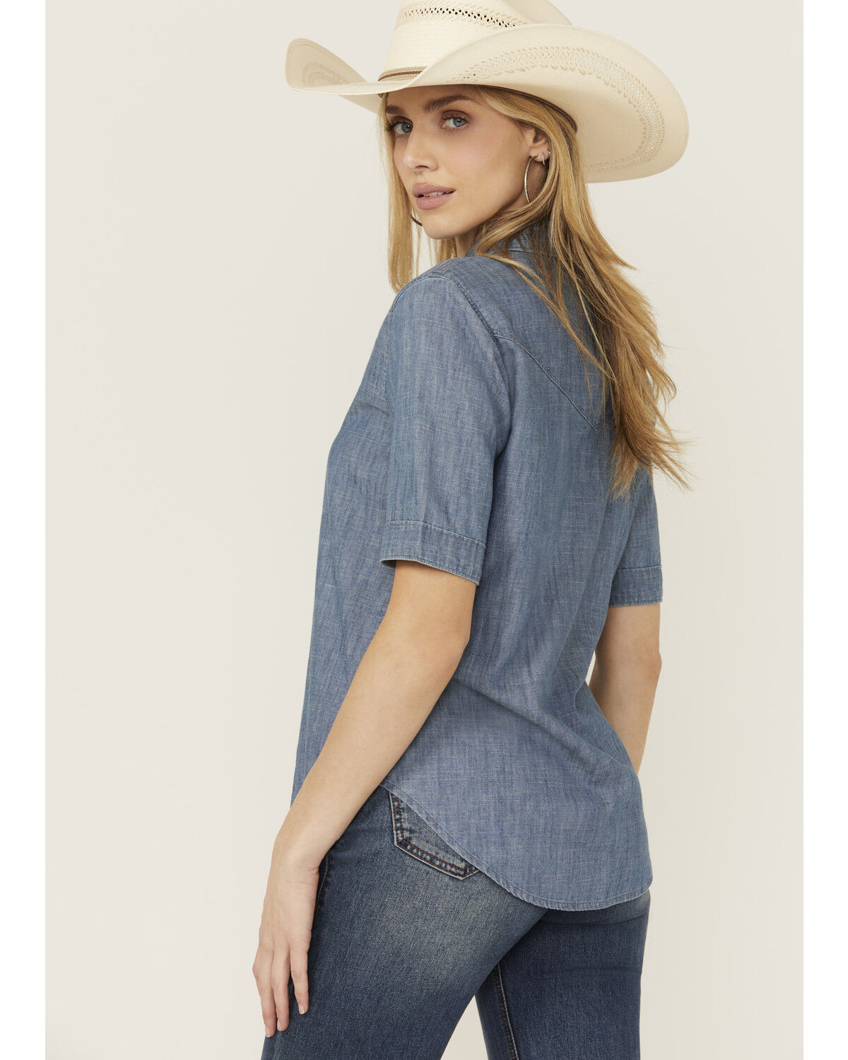 Image #4 - Cruel Girl Women's Short Sleeve Snap Western Shirt, Indigo, hi-res