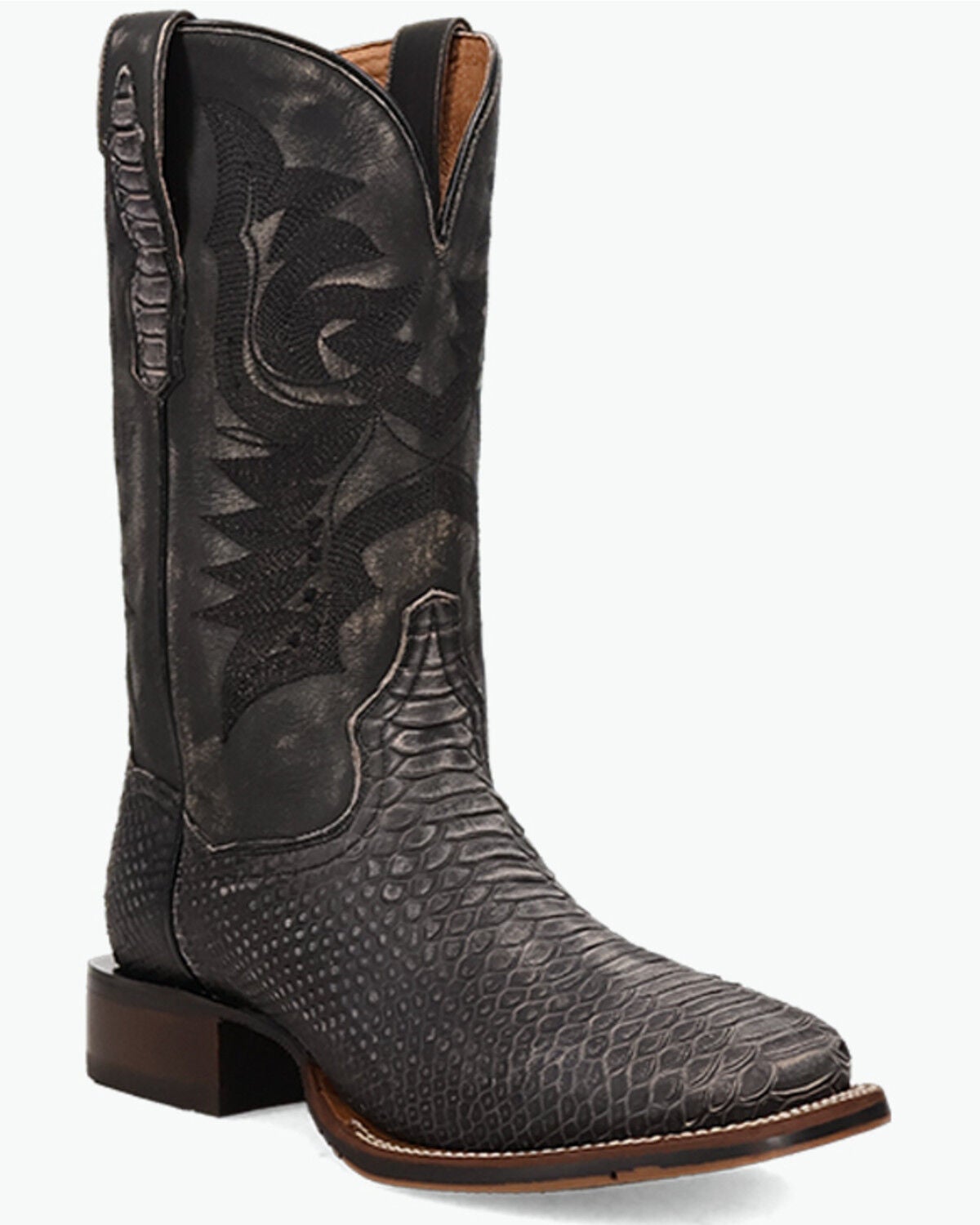 Dan Post Men's Boot Barn Exclusive Python Print Western Boots - Broad Square Toe, Black, hi-res