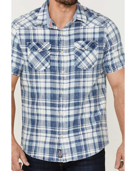 Image #3 - Flag & Anthem Men's Bartlett Vintage Plaid Short Sleeve Snap Western Shirt , Indigo, hi-res
