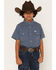 Image #1 - Ferrell Boys' Core Tek Solid Short Sleeve Pearl Snap Performance Western Shirt, Blue, hi-res