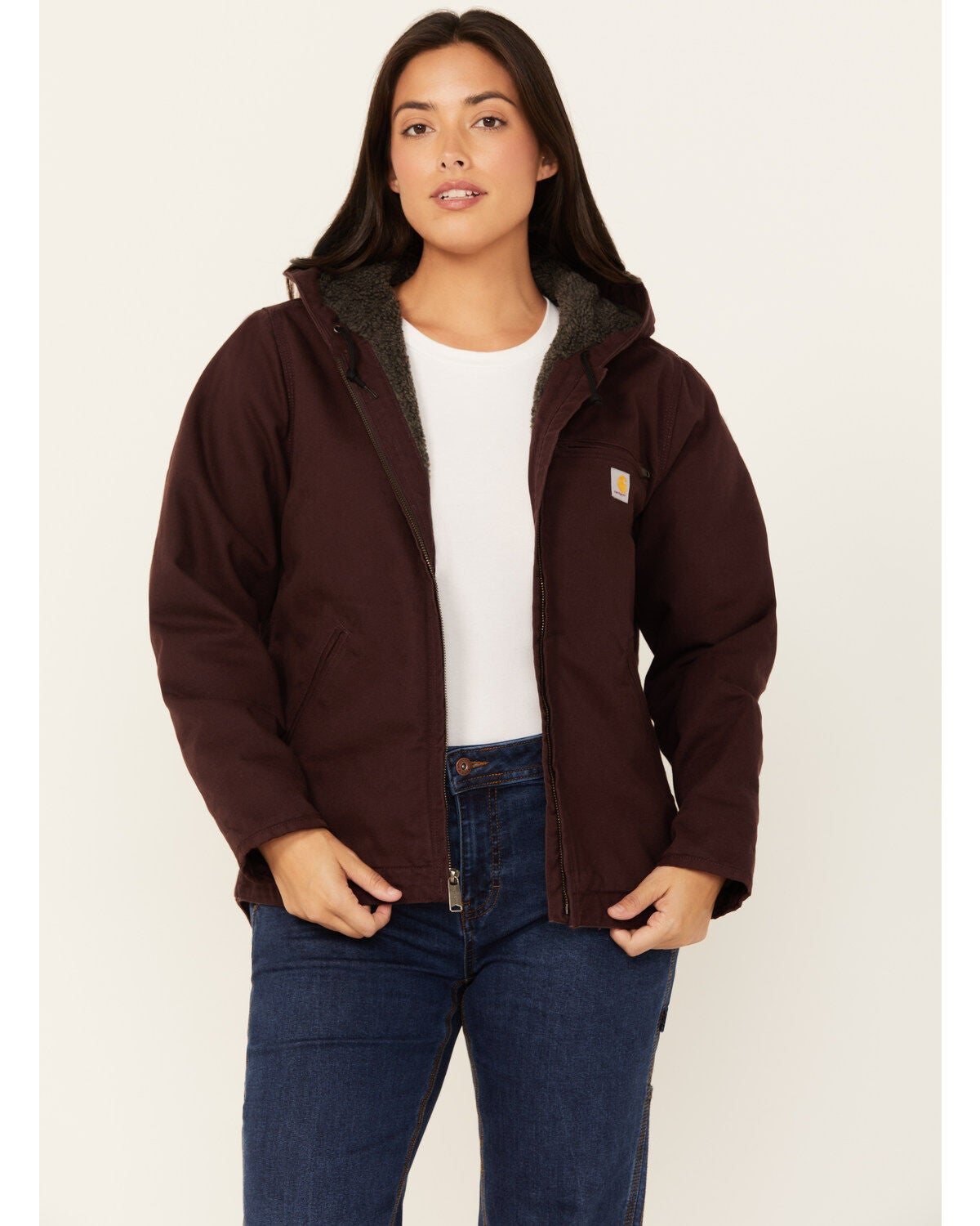 Carhartt Women's Loose Fit Washed Duck Sherpa Lined Jacket, Purple, hi-res