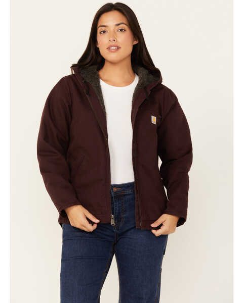 Image #1 - Carhartt Women's Loose Fit Washed Duck Sherpa Lined Jacket , Purple, hi-res