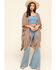 Image #1 - Angie Women's Blue Floral Border Print Crinkle Kimono , , hi-res