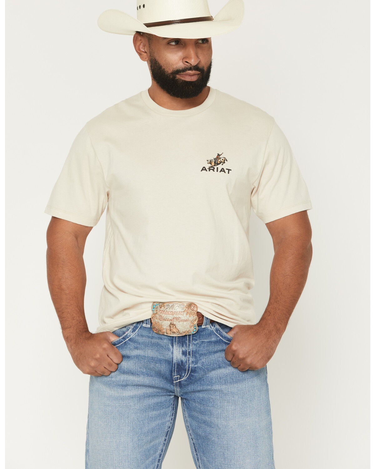Image #2 - Ariat Men's Ride 'Em Cowboy Short Sleeve Graphic T-Shirt, Natural, hi-res