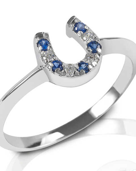 Image #1 - Kelly Herd Women's Blue & Clear Horseshoe Ring, Silver, hi-res
