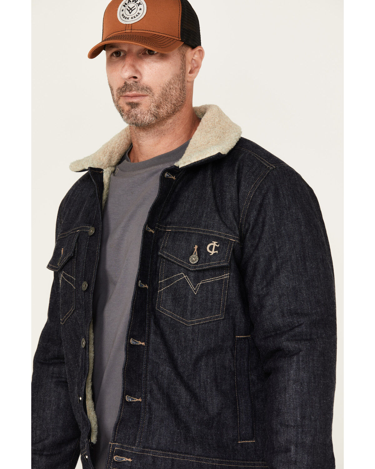 Image #2 - Cody James Men's FR Sherpa Lined Work Denim Jacket, Indigo, hi-res