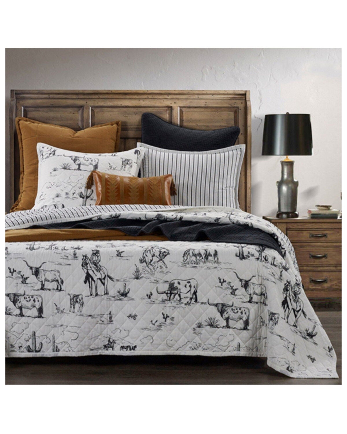 HiEnd Accents Black Ranch Life Western Toile Reversible 3-Piece King Quilt Set, Black, hi-res