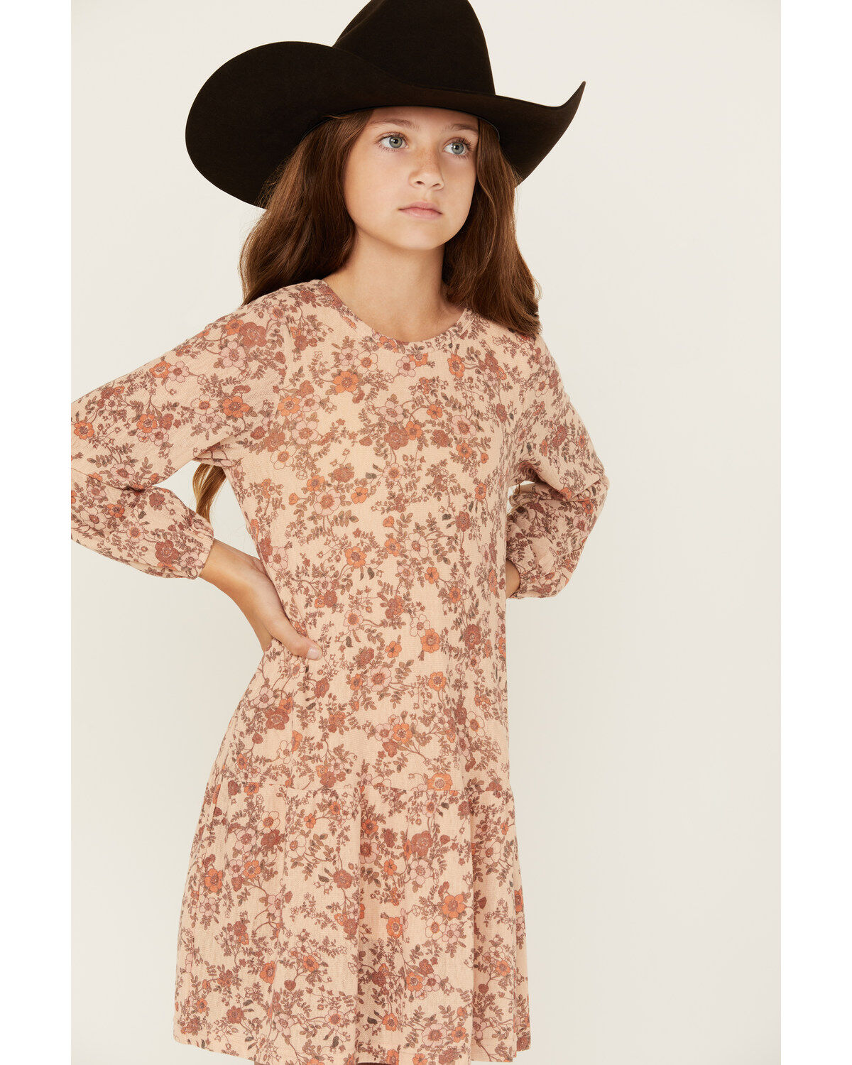 Image #3 - Hayden LA Girls' Floral Drop Waist Mini Dress, Rust Copper, hi-res