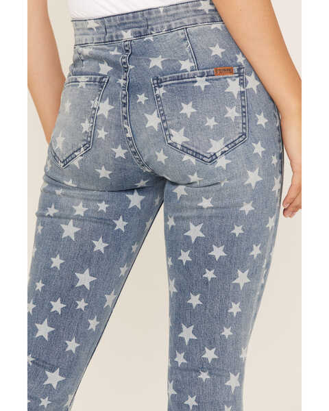 Rock & Roll Denim Women's Medium Wash High Rise Star Print Flare Jeans