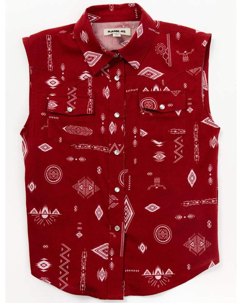 Rank 45 Toddler Girls' Southwestern Print Sleeveless Shirt, Red, hi-res