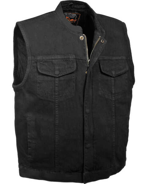 Milwaukee Leather Men's Concealed Snap Denim Club Style Vest, Black, hi-res