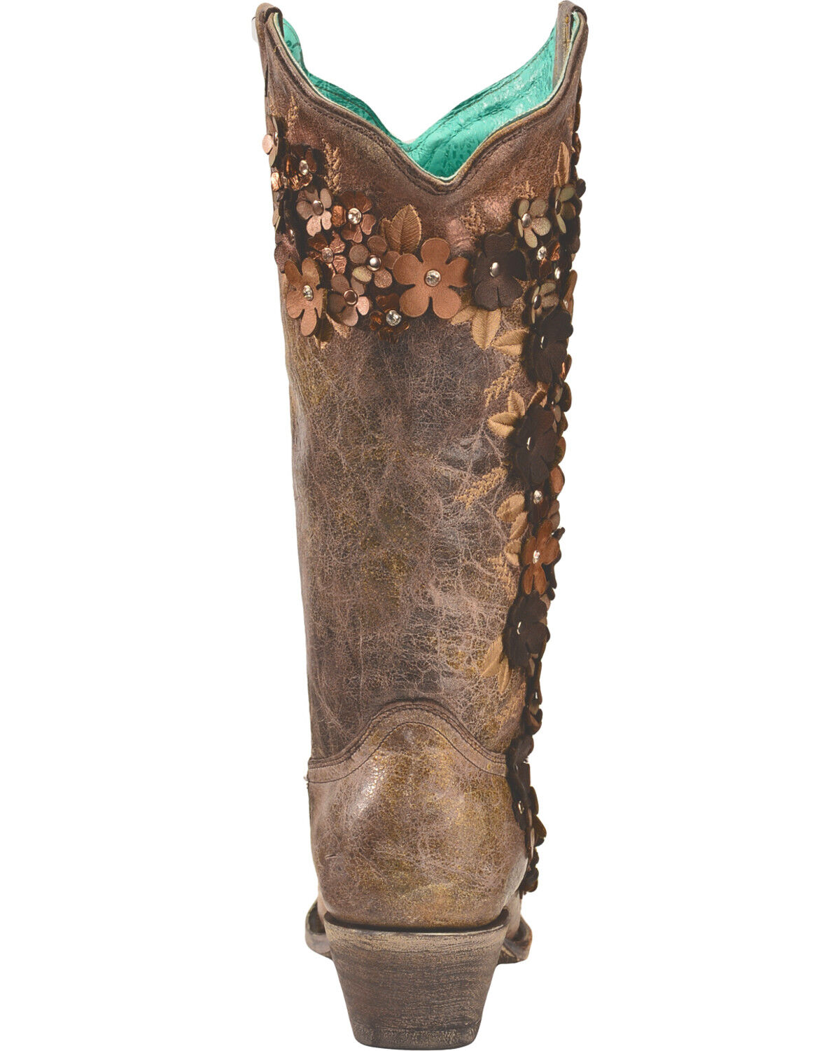 Image #8 - Corral Women's Tobacco Floral Overlay Embroidered Stud and Crystals Cowgirl Boots - Snip Toe, , hi-res