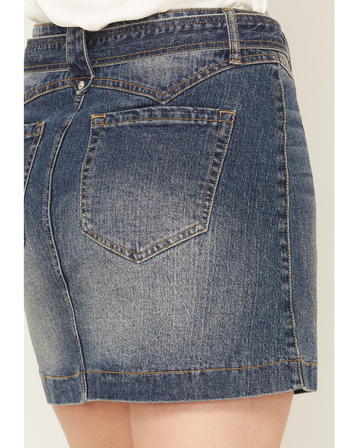 Image #4 - Dakota Blue Women's Dark Wash Belted Western Yoke Denim Mini Skirt, Dark Wash, hi-res