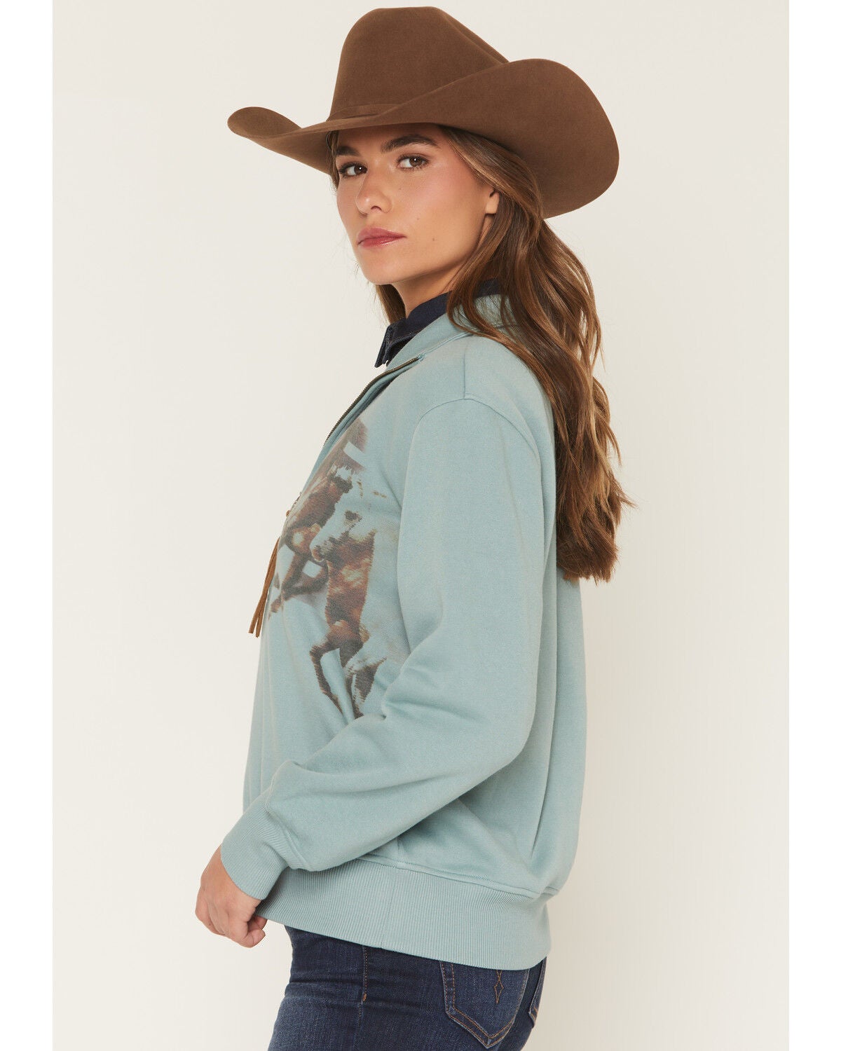Image #2 - Shyanne Women's Double Horse 1/2 Zip Pullover, Aqua, hi-res