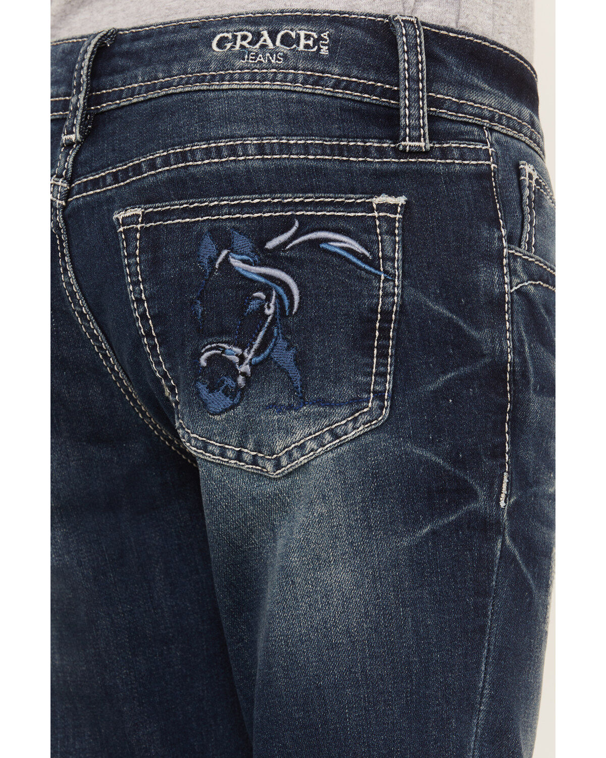 Image #4 - Grace in LA Girls' Medium Wash Horse Outline Bootcut Jeans, Blue, hi-res