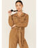 Maggie Sweet Women's Corduroy Long Sleeve Belted Jumpsuit, Tan, hi-res