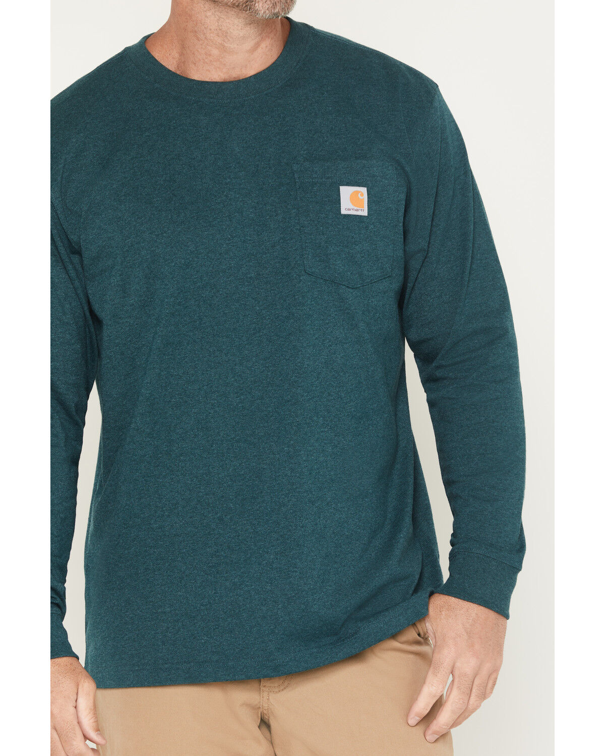 Image #3 - Carhartt Men's Loose Fit Heavyweight Long Sleeve Logo Pocket Work T-Shirt, Green, hi-res
