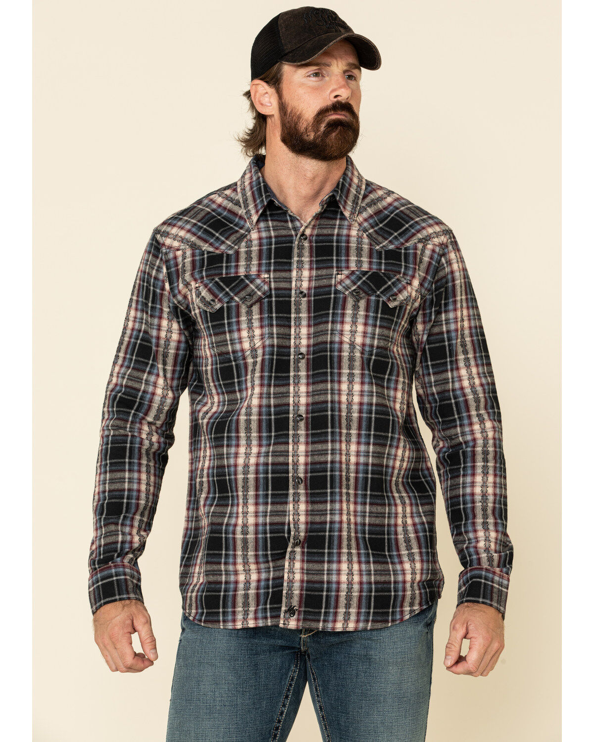 Image #1 - Moonshine Spirit Men's Ritual Large Dobby Plaid Long Sleeve Western Flannel Shirt , , hi-res