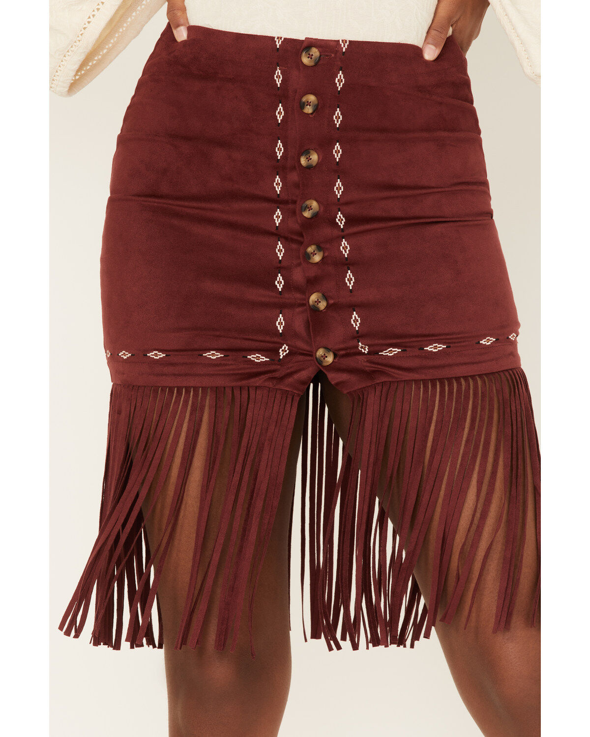 Image #2 - Shyanne Women's Embroidered Southwestern Fringe Mini Skirt, , hi-res