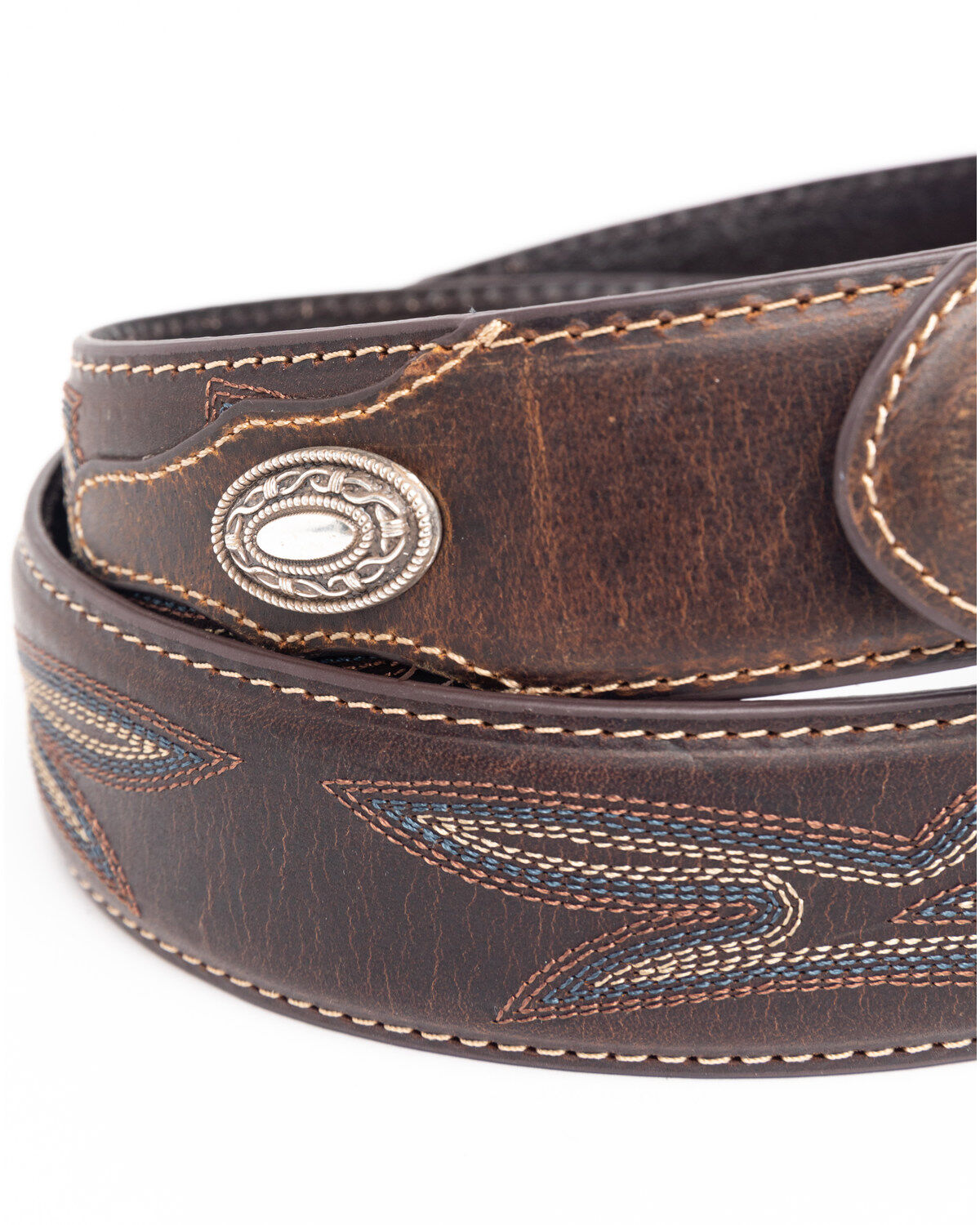 Image #3 - Cody James Men's Turquoise Stitched Longhorn Buckle Belt, Brown, hi-res