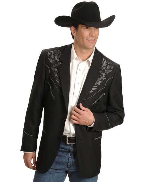 Scully Men's Floral Embroidery Western Jacket, Charcoal Grey, hi-res