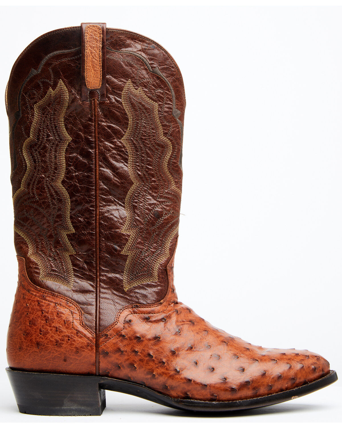 Image #2 - El Dorado Men's Exotic Full-Quill Ostrich Skin Western Boots - Round Toe, Cognac, hi-res