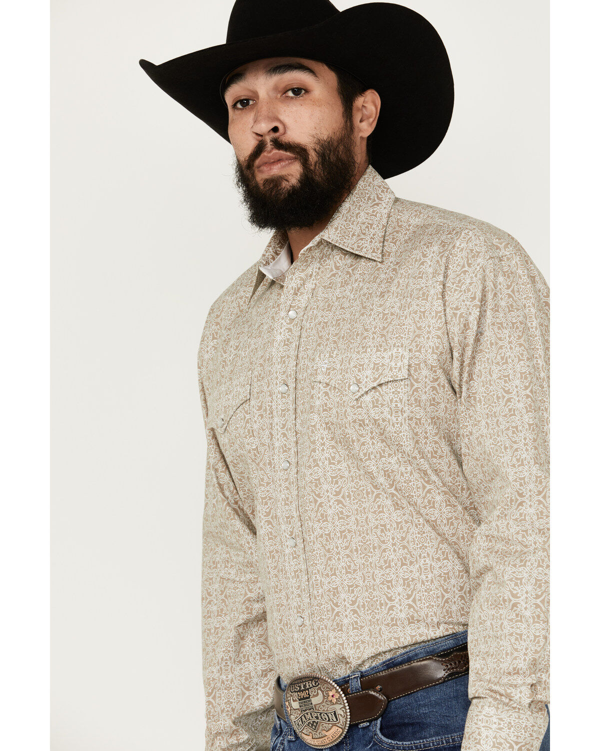 Image #2 - Stetson Men's Medallion Print Long Sleeve Pearl Snap Western Shirt, Beige, hi-res