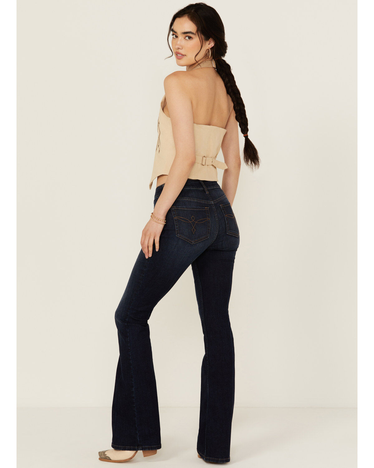 Image #3 - Shyanne Women's Bohemia Dark Wash High Rise Flare Stretch Denim Jeans, Dark Wash, hi-res