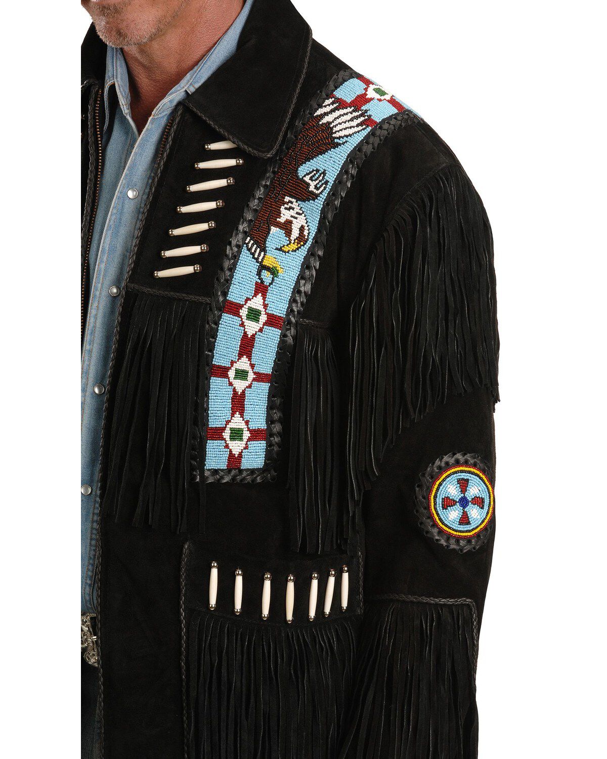 Image #2 - Liberty Wear Eagle Bead Fringed Suede Leather Jacket - Big & Tall, , hi-res