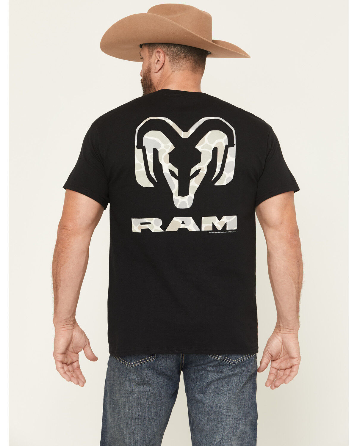 Image #1 - Buckwear Men's Ram Camo Logo Short Sleeve Graphic T-Shirt, Black, hi-res