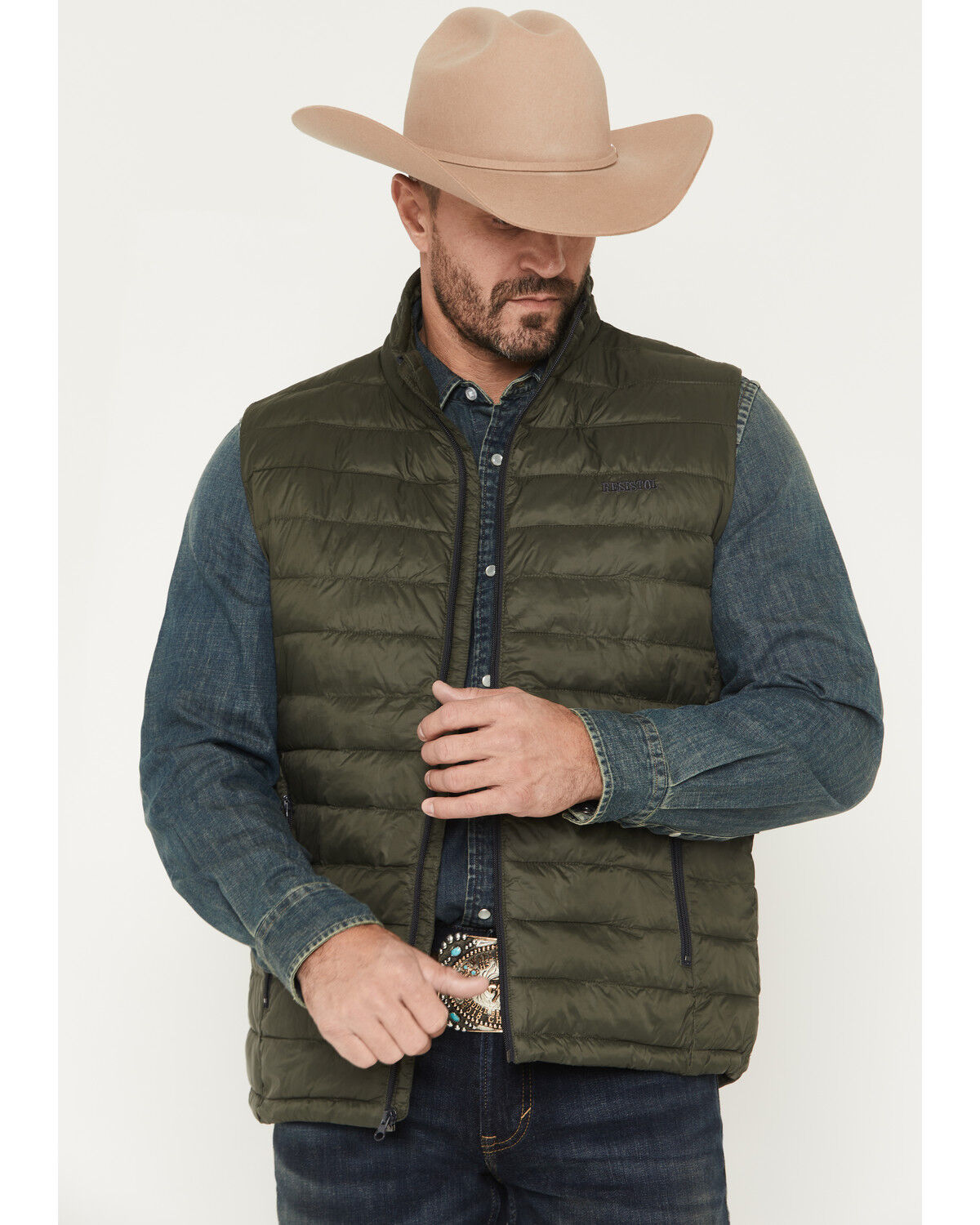 Image #1 - Resistol Men's Cold Bloq Puffer Vest, Green, hi-res