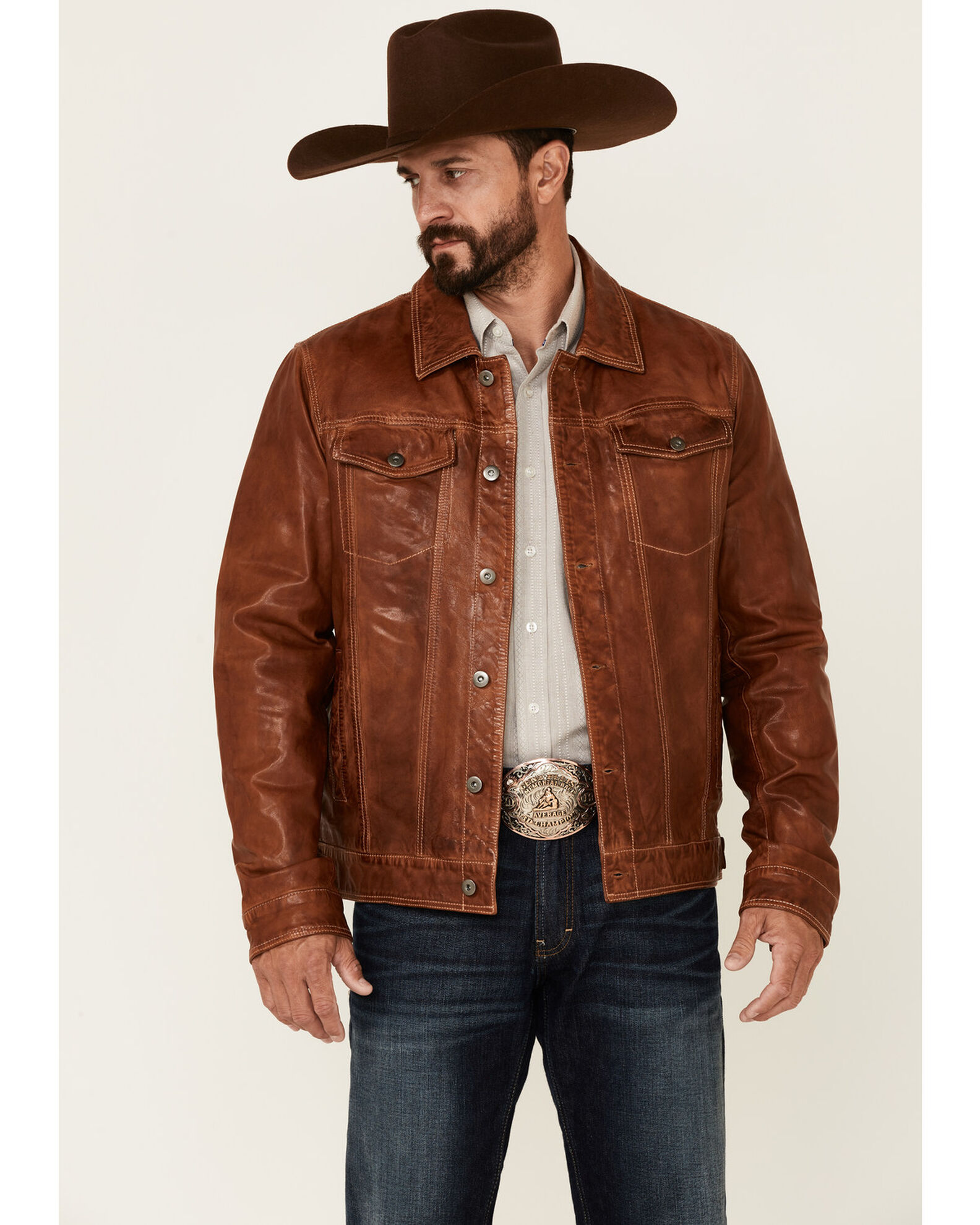 Men's barn jacket with cheap leather collar
