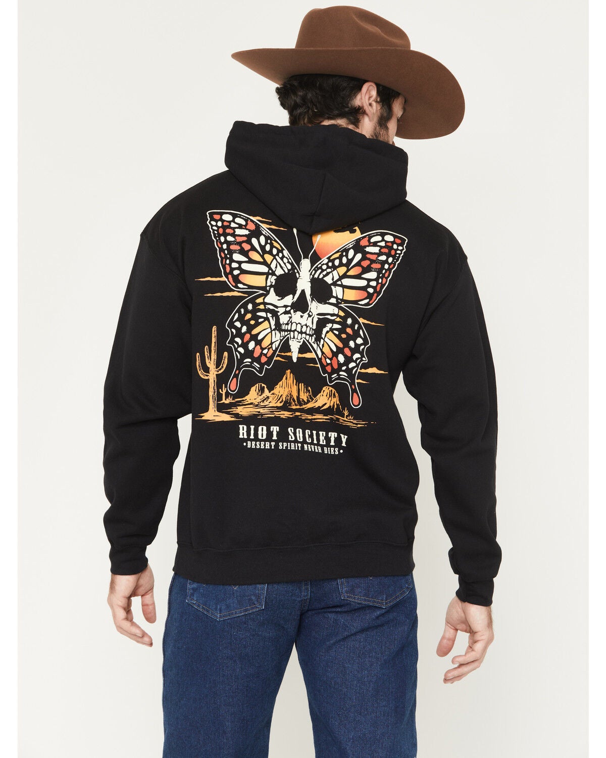 Riot Society Men's Skull Monarch Hooded Sweatshirt, Black, hi-res