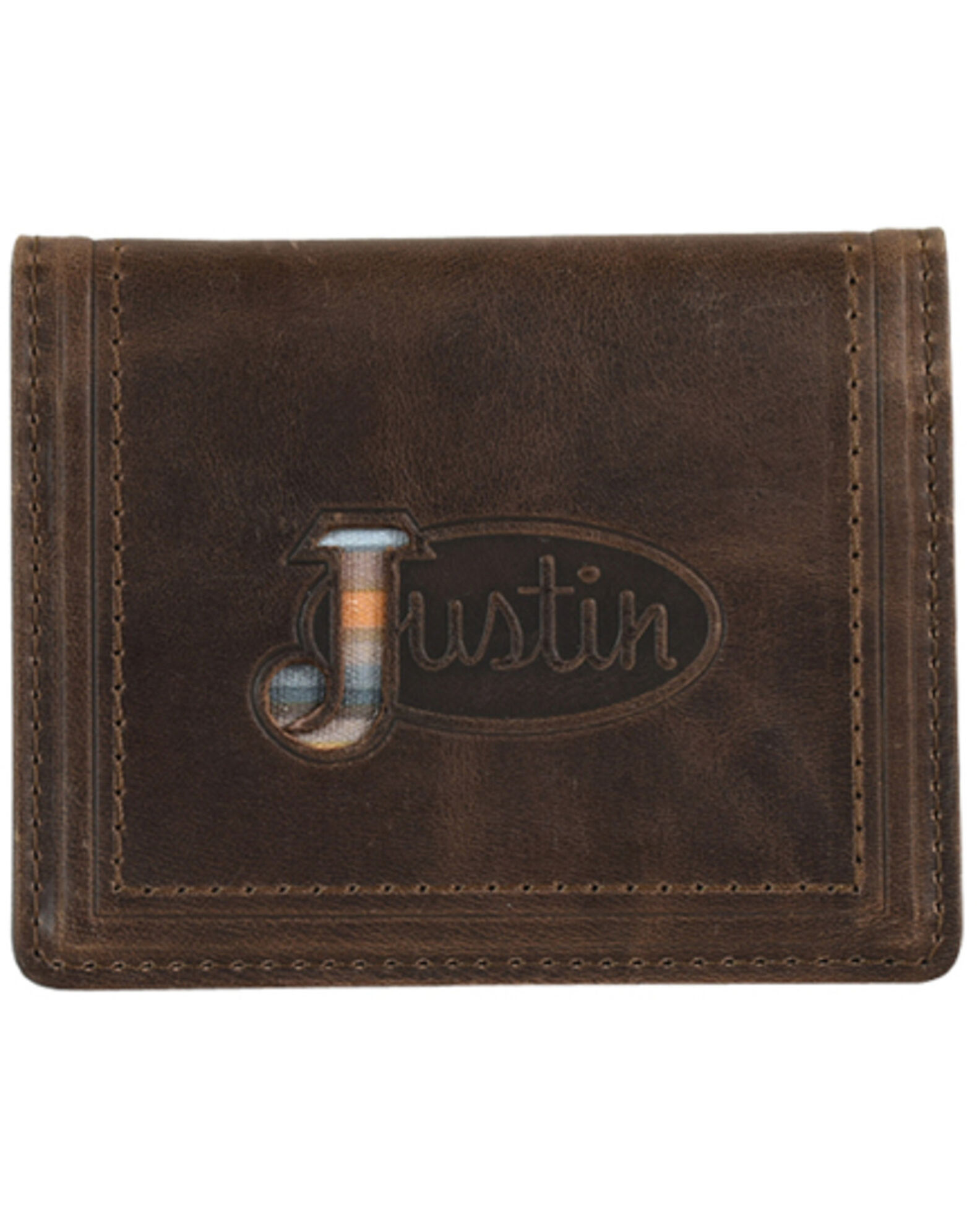 JUSTIN Boots Men's Front Pocket Wallet / BiFold Leather Tooled Dark  Brown NEW