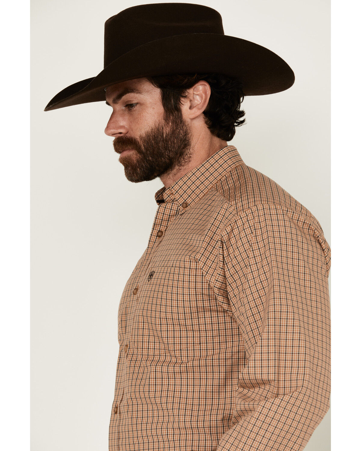 Image #2 - Ariat Men's Cedar Plaid Print Long Sleeve Button-Down Western Shirt, Gold, hi-res