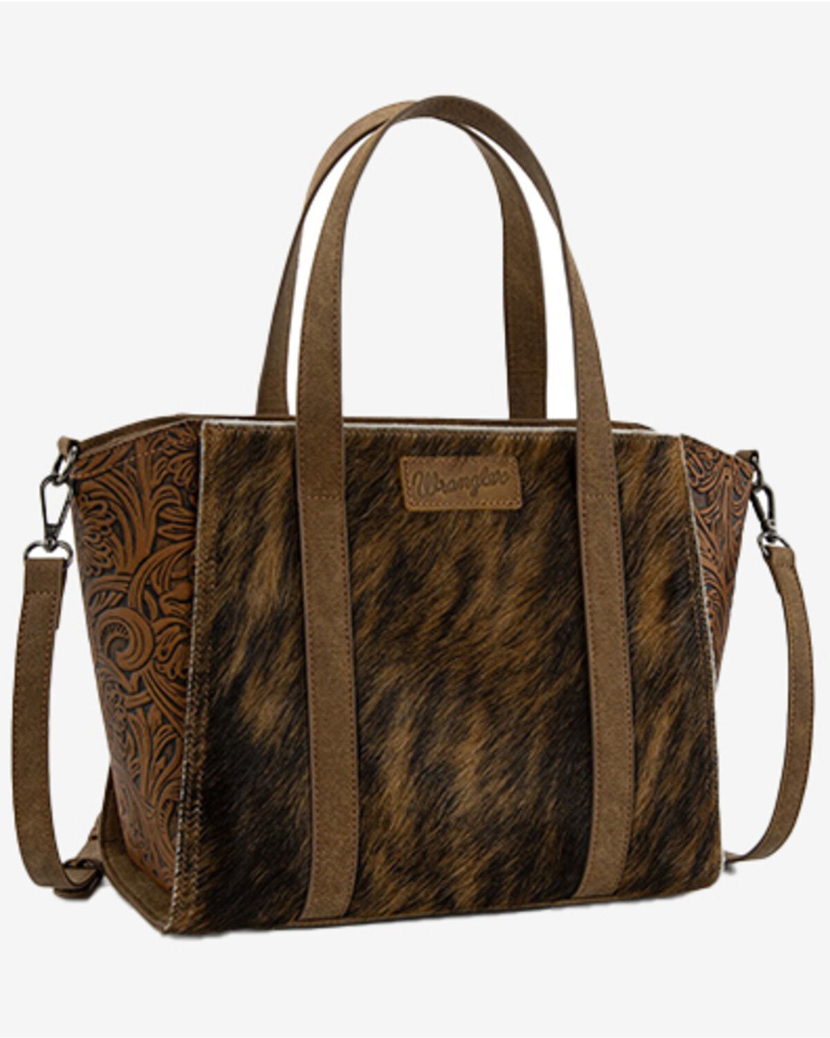 Image #1 - Wrangler Women's Cowhide Embossed Crossbody Tote Bag, Brown, hi-res