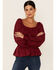 Flying Tomato Women's Shadow Stripe Long Sleeve Peasant Top , Wine, hi-res