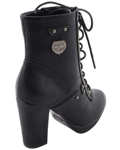 Image #9 - Milwaukee Leather Women's Lace Toe Toe Platform Boots - Round Toe, Black, hi-res