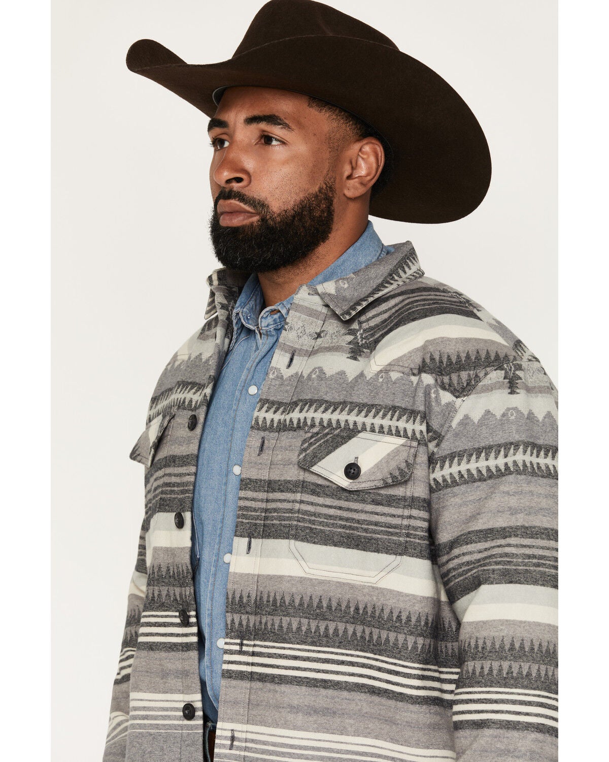 Image #2 - Cody James Men's Cowpoke Southwestern Striped Sherpa Lined Shirt Jacket, Charcoal, hi-res