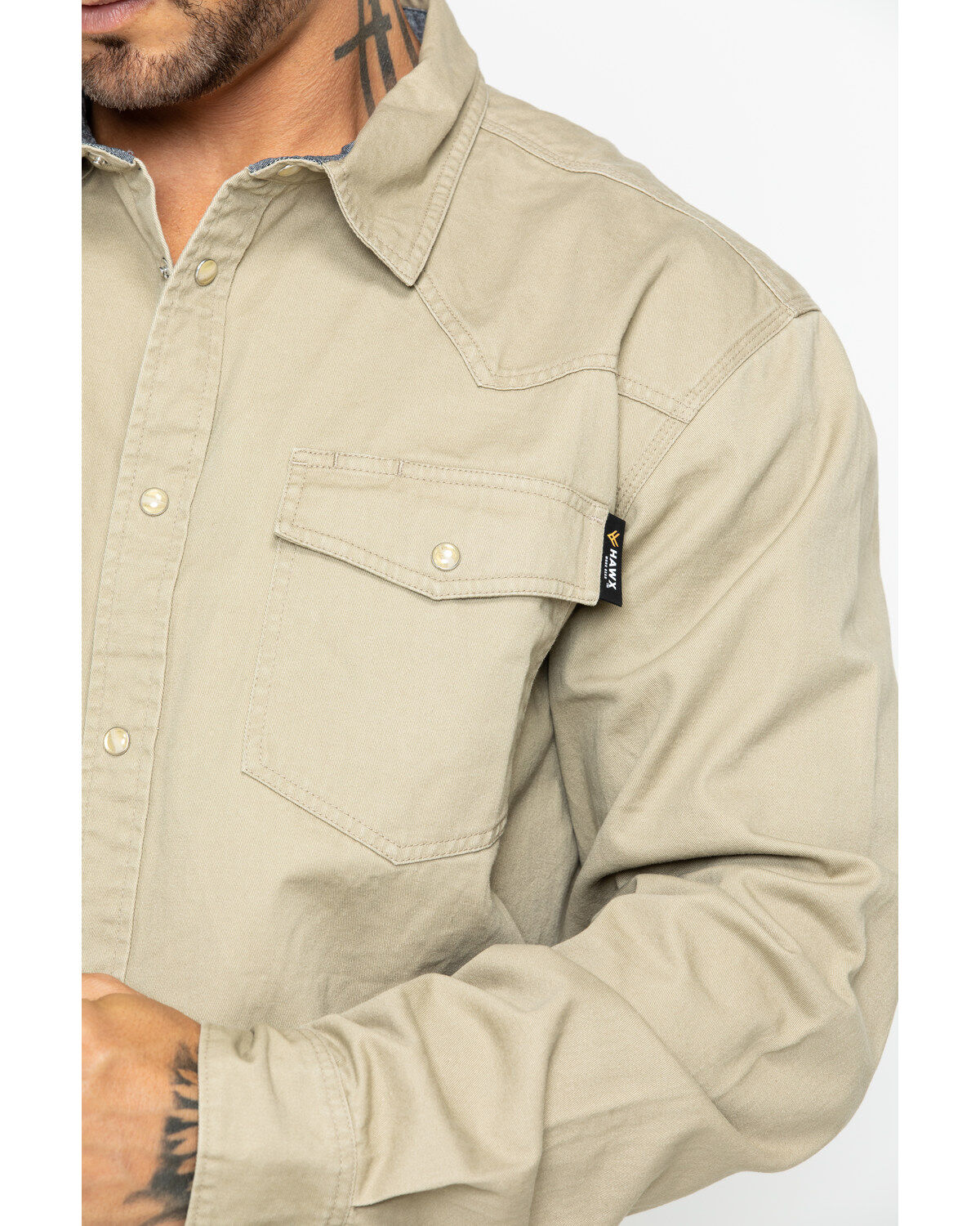 Image #3 - Hawx Men's Khaki Twill Snap Long Sleeve Western Work Shirt - Big, Beige/khaki, hi-res