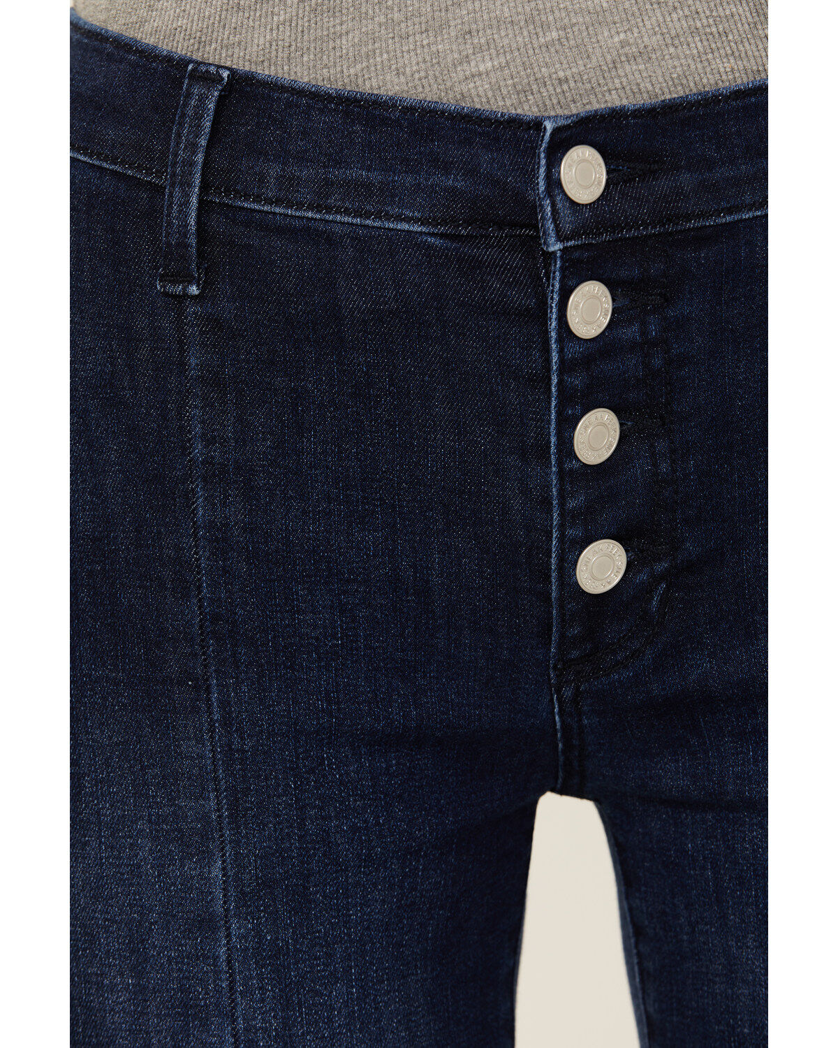Image #2 - Sneak Peek Women's Dark Wash Mid Rise Exposed Button-Fly Stretch Trouser Jeans, Dark Wash, hi-res