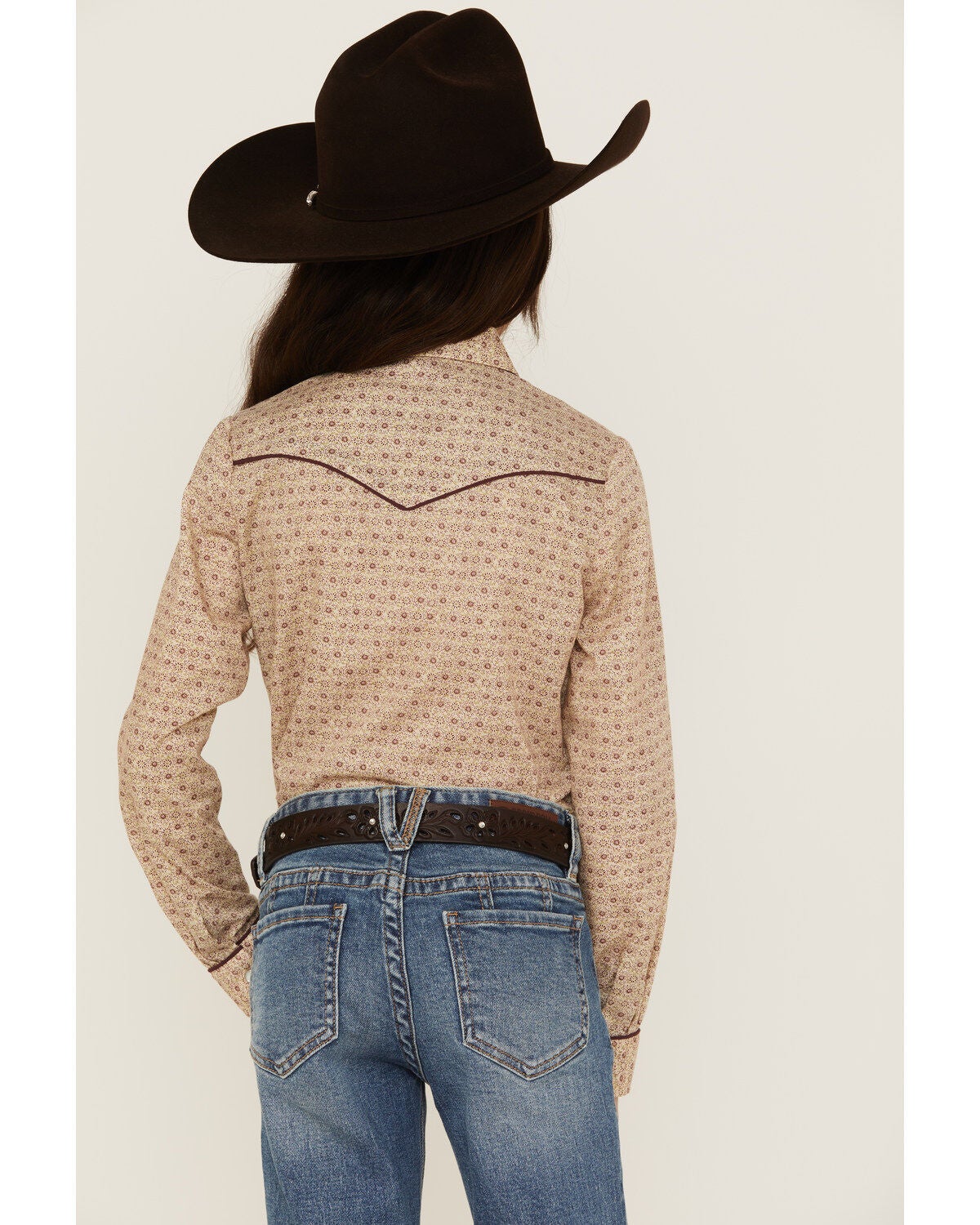Image #4 - Roper Girls' Floral Print Long Sleeve Western Pearl Snap Shirt, , hi-res