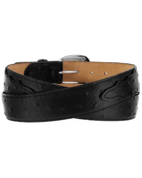Tony Lama Men's Ostrich Embossed Leather Belt, Black, hi-res