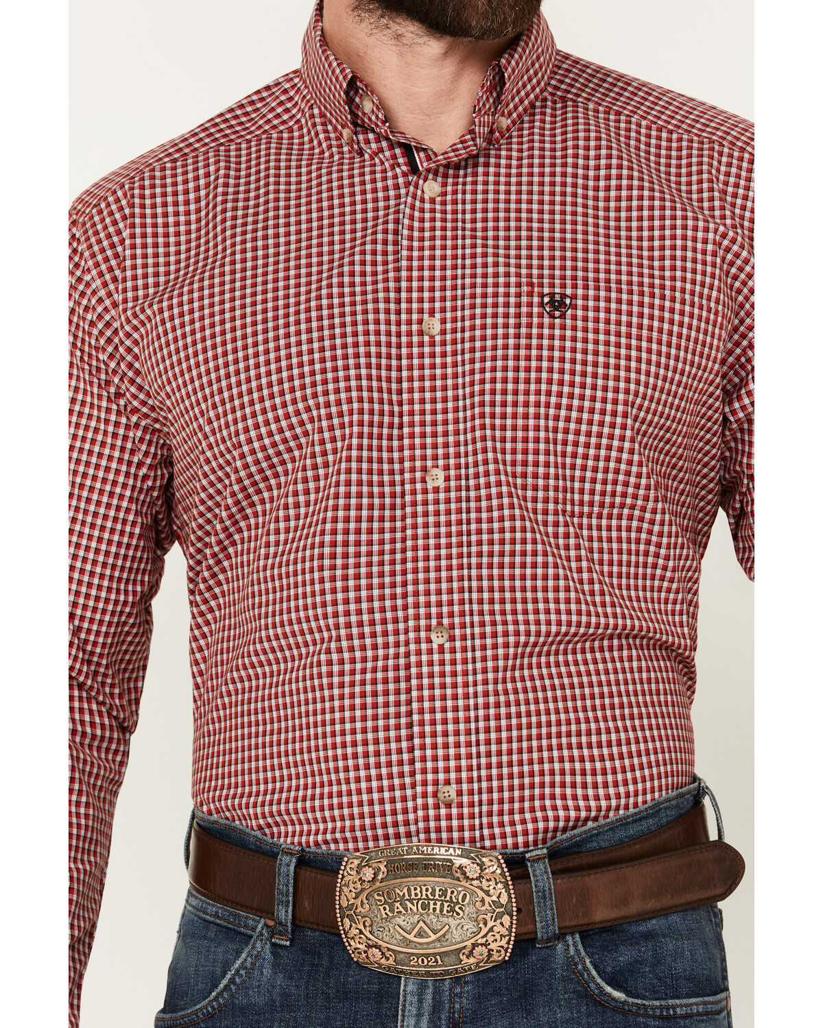 Image #3 - Ariat Men's Porter Plaid Print Long Sleeve Button-Down Performance Shirt - Big, Red, hi-res