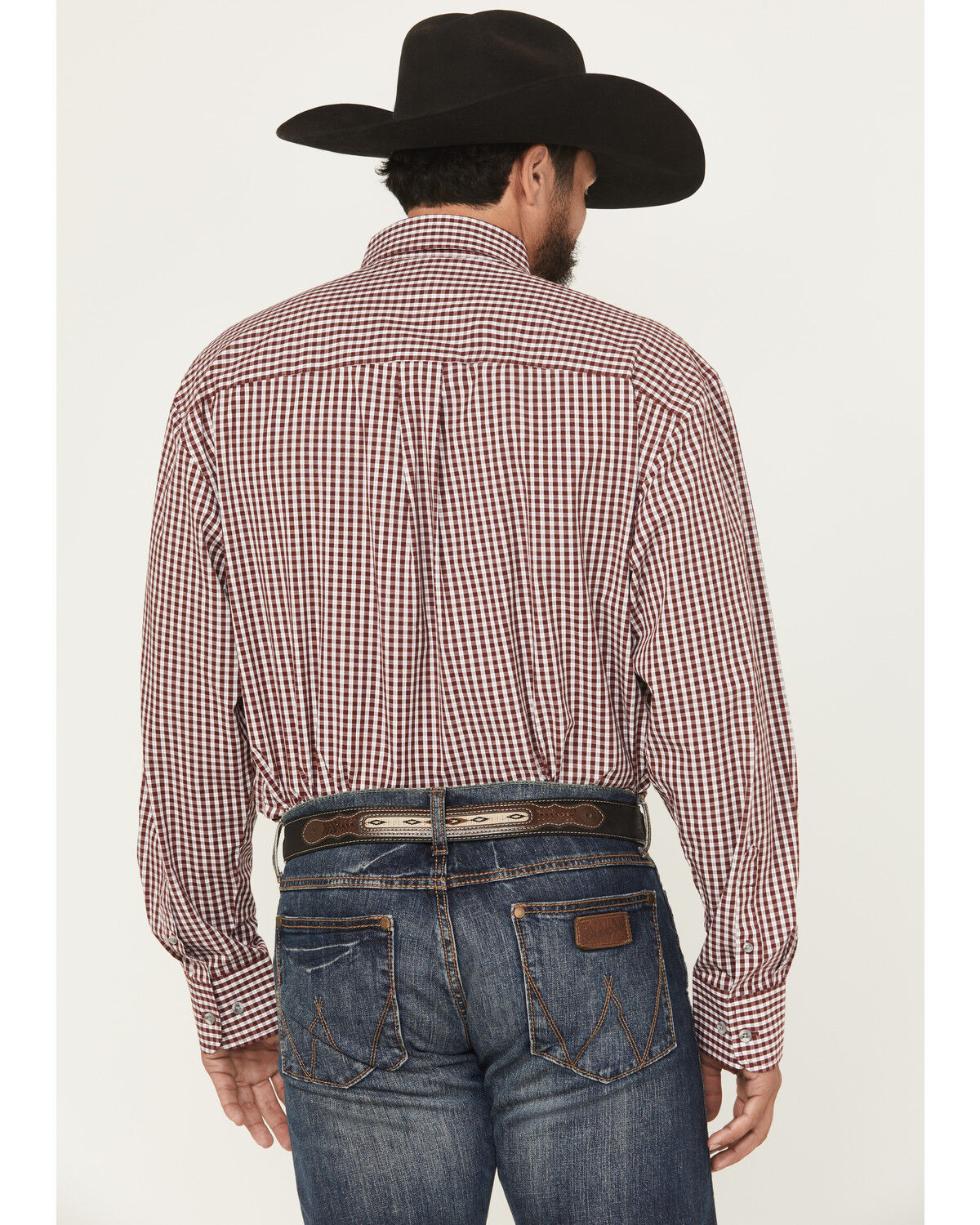 Image #4 - George Strait Wrangler Men's Checkered Long Sleeve Button-Down Stretch Western Shirt - Big, Wine, hi-res