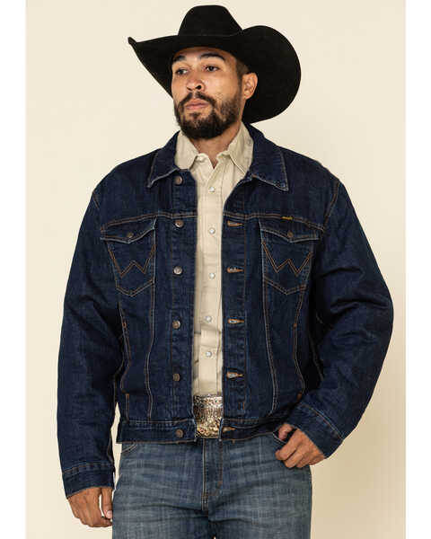 Image #1 - Wrangler Men's Faded Indigo Plaid Lined Denim Jacket , , hi-res