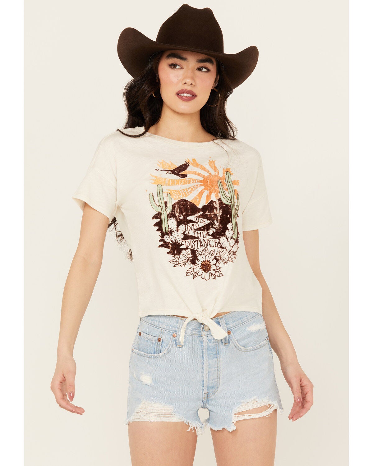 Shyanne Women's Tie-Front Short Sleeve Graphic Tee, Cream, hi-res