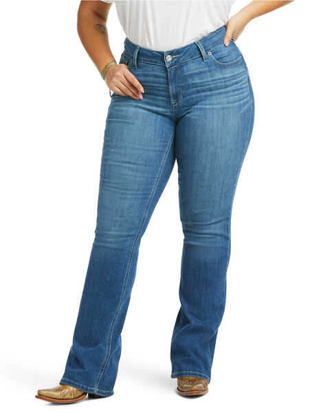Image #1 - Ariat Women's R.E.A.L Mid Rise Patricia Stretch Main Bootcut Jeans - Plus, Blue, hi-res