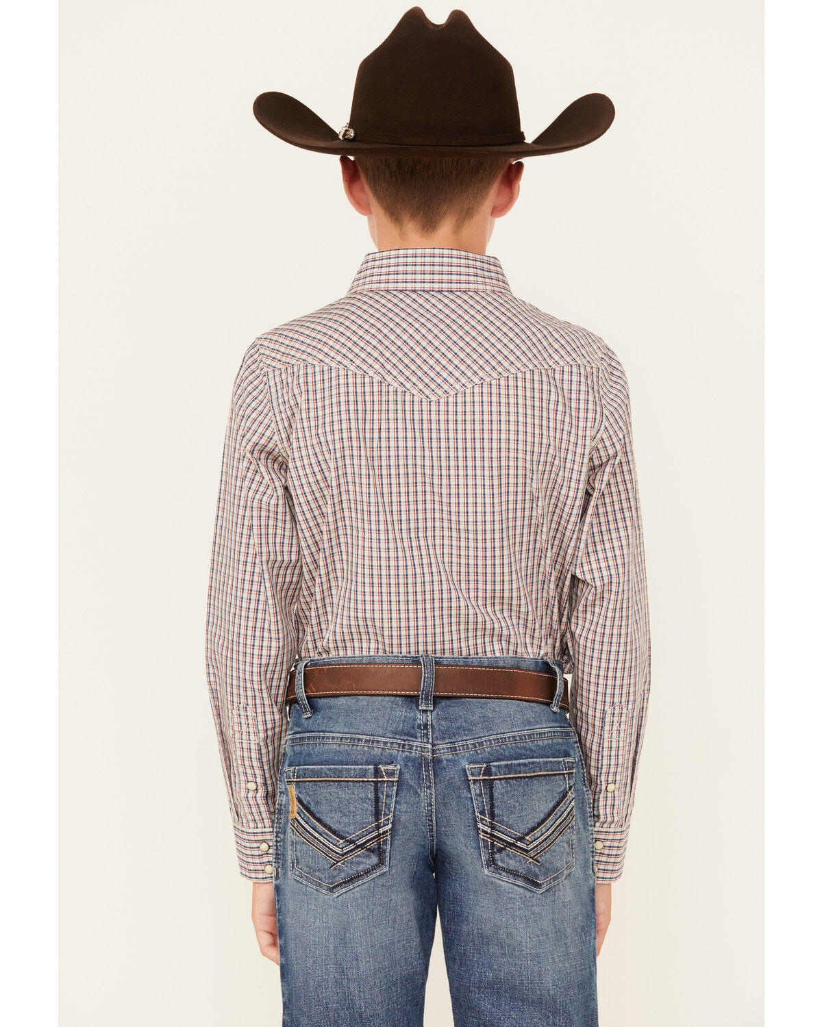 Image #4 - Cody James Boys' Rowdy Plaid Print Long Sleeve Snap Western Shirt, Tan, hi-res