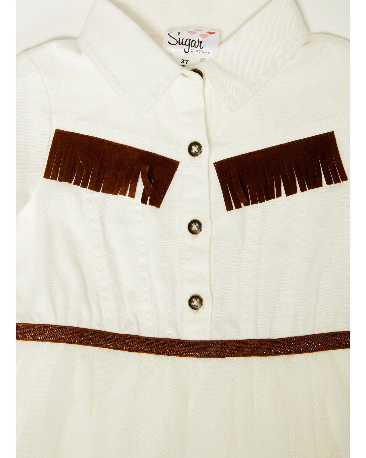 Image #3 - Sugar California Toddler Girls' Fringe Long Sleeve Button-Down Denim Tutu Dress, Ivory, hi-res
